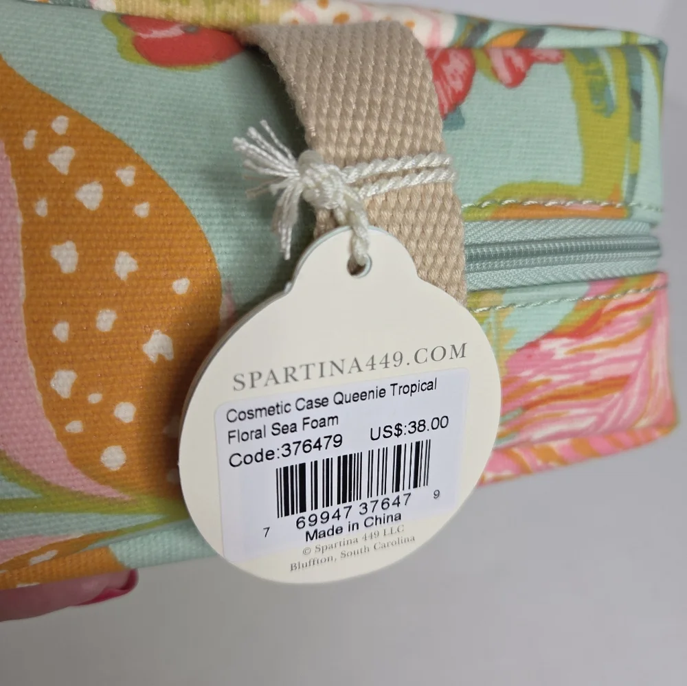 Spartina 449 Cosmetic Case Queenie Tropical Floral Sea Foam NWT